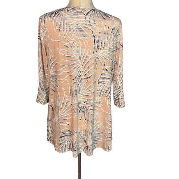 Clara Sun Woo Tunic Blouse Top Large Pink Floral Artsy Stretch Flared Sleeve - Picture 4 of 6